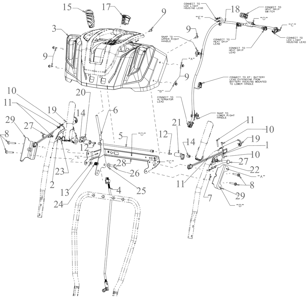 Handle Panel Diagram and Parts List for 3X30-INCHMAX (31AH8MVUB10)(2023) Cub Cadet Snow Blower